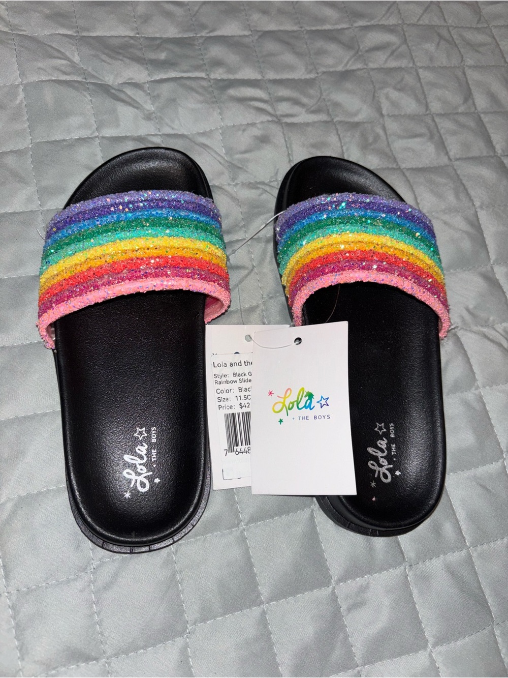 lola Kids Rainbow Glitter Slide Sandals - Multicolor